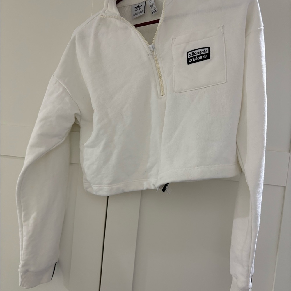Adidas White Half-Zip Cropped Top